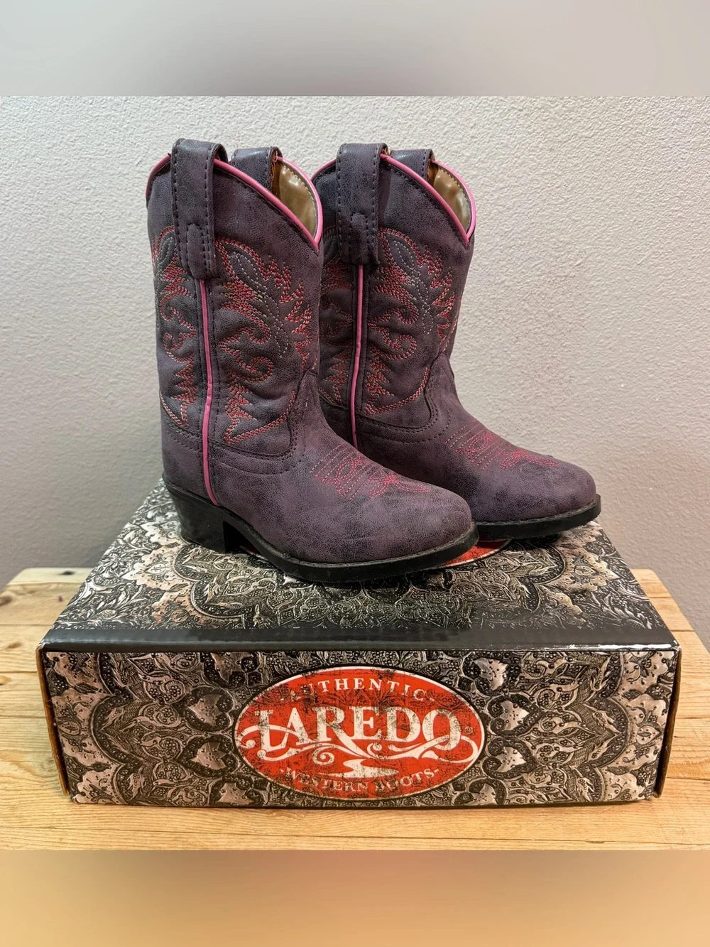 Laredo kids Purple Suede Western Ankle Boots with Pink Trim